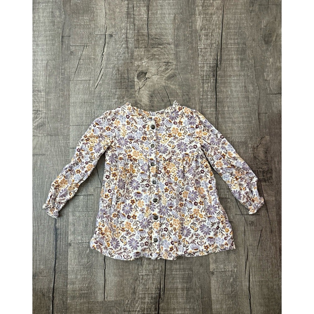 Max Studio Kids Floral Corduroy Button Down Top Purple Gold 24M Long Sleeve